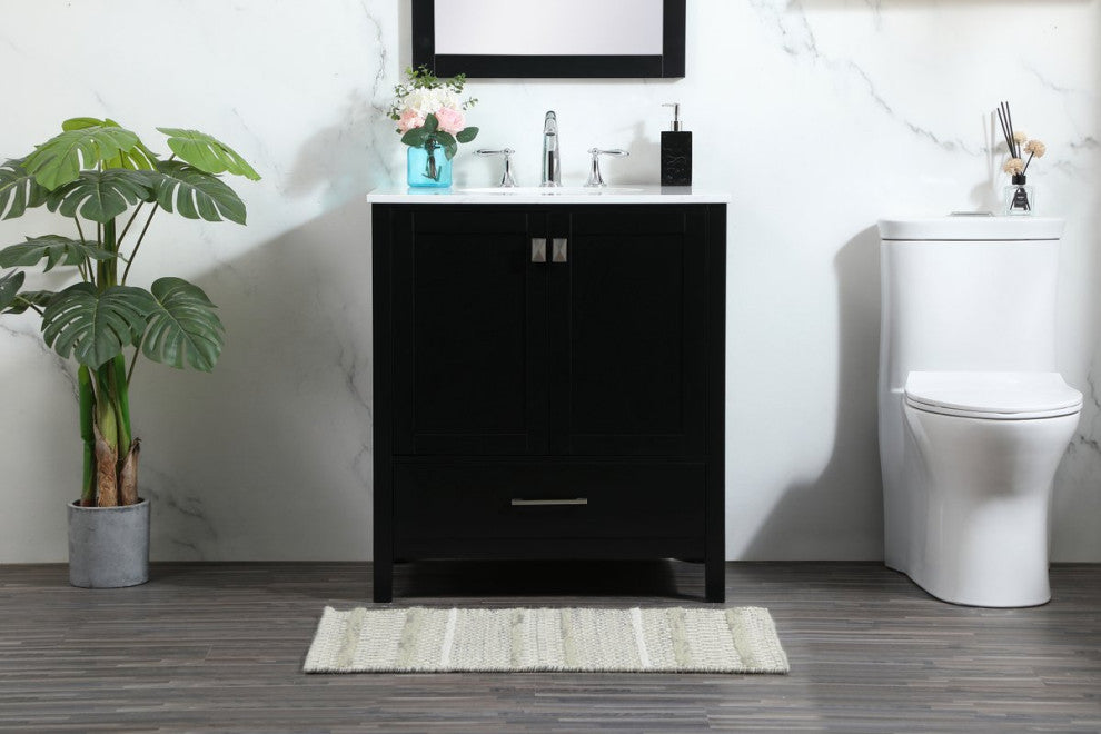 Isabel Single Bathroom Vanity, Black, 30", Without Backsplash