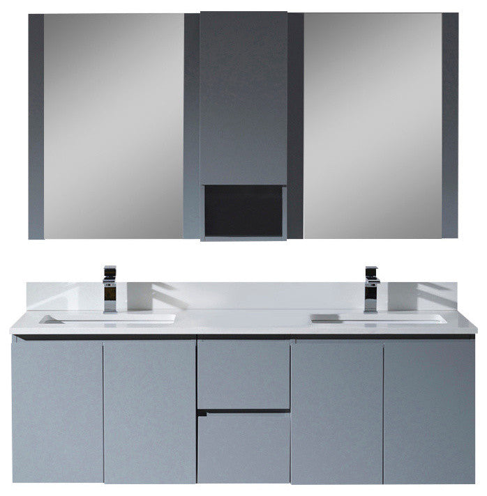 Monaco 60" Double Wall Mount Vanity Set With Mirror and Wall Cabinet