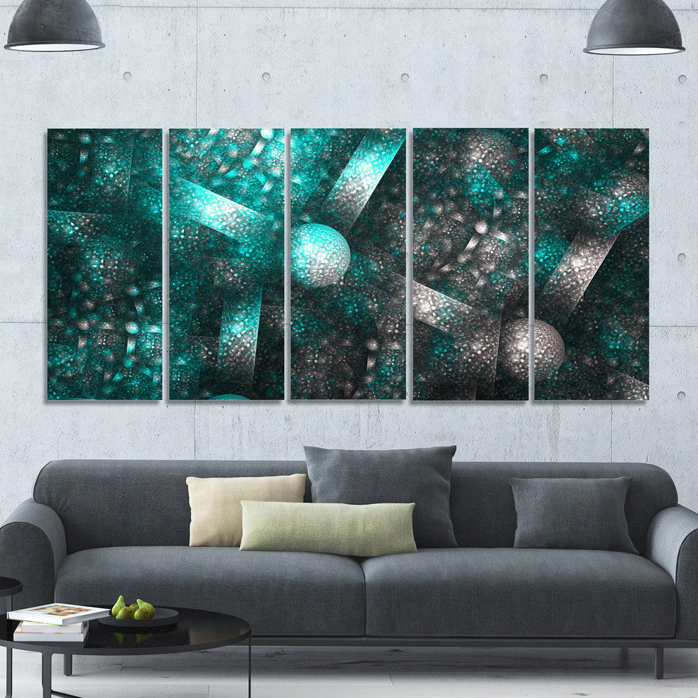 Crystal Cell Blue Steel Texture, Abstract Canvas Art Print, 60"x28", 5 Panels