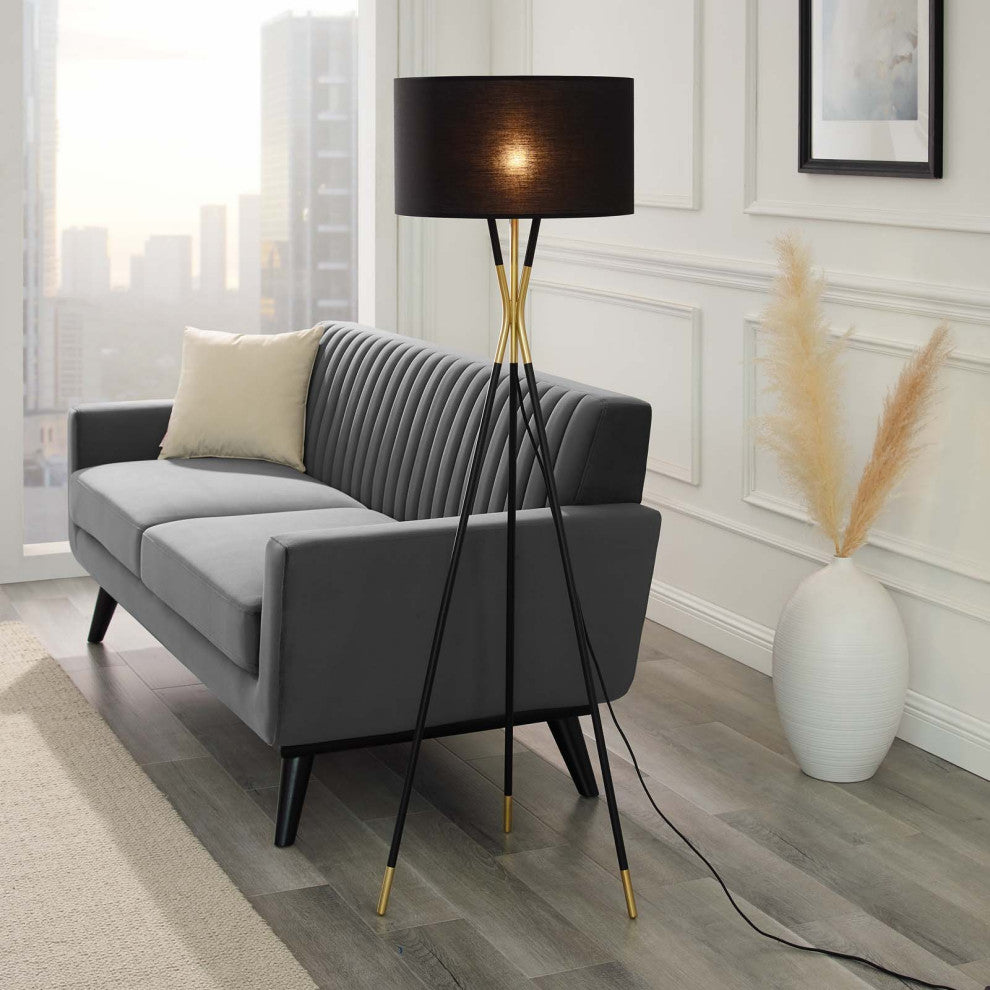 Floor Lamp Light, Black, Metal, Modern, Mid Century Cafe Bistro Hospitality