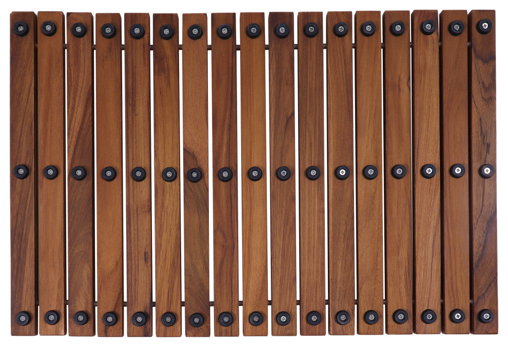 Nordic Style Teak Wood Oiled String Shower Mat with Rubber Feet 23.62" x 15.75"