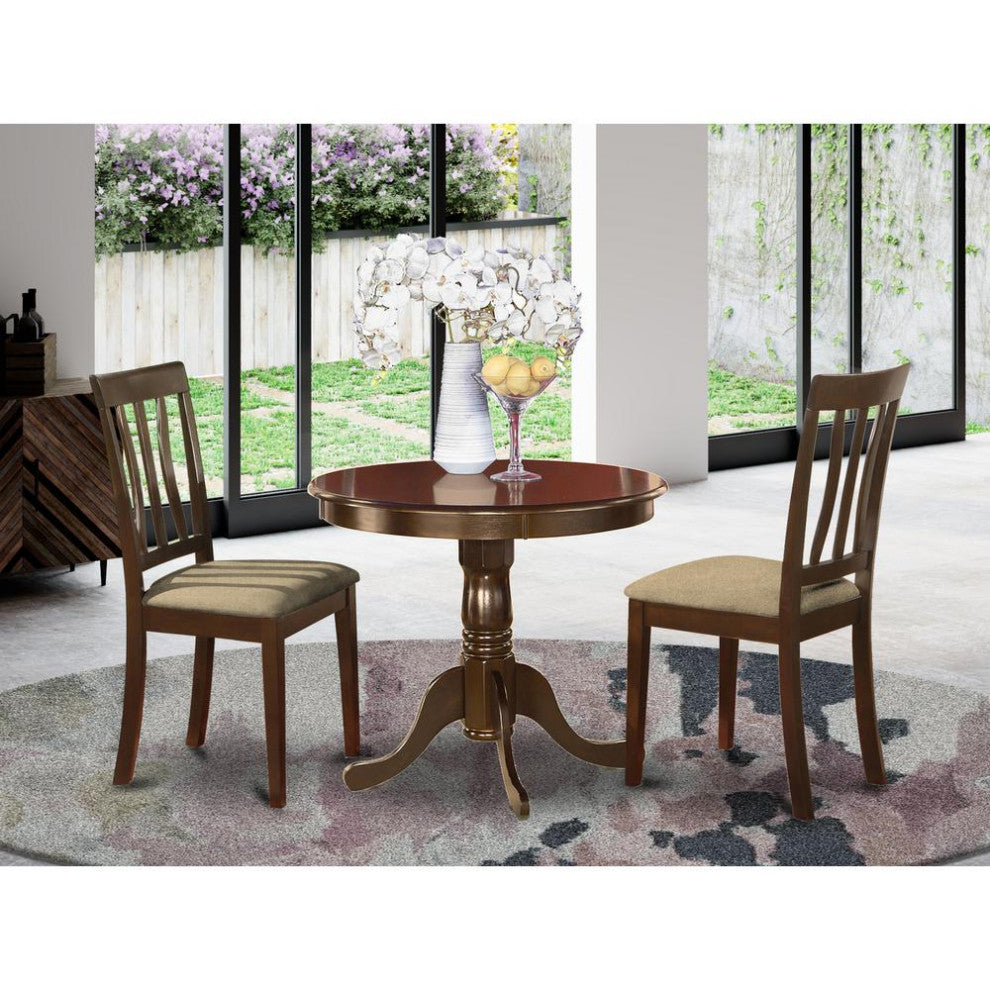 3-Piece Small Kitchen Table, Chairs Set, Round Table Plus 2 Dining Chairs