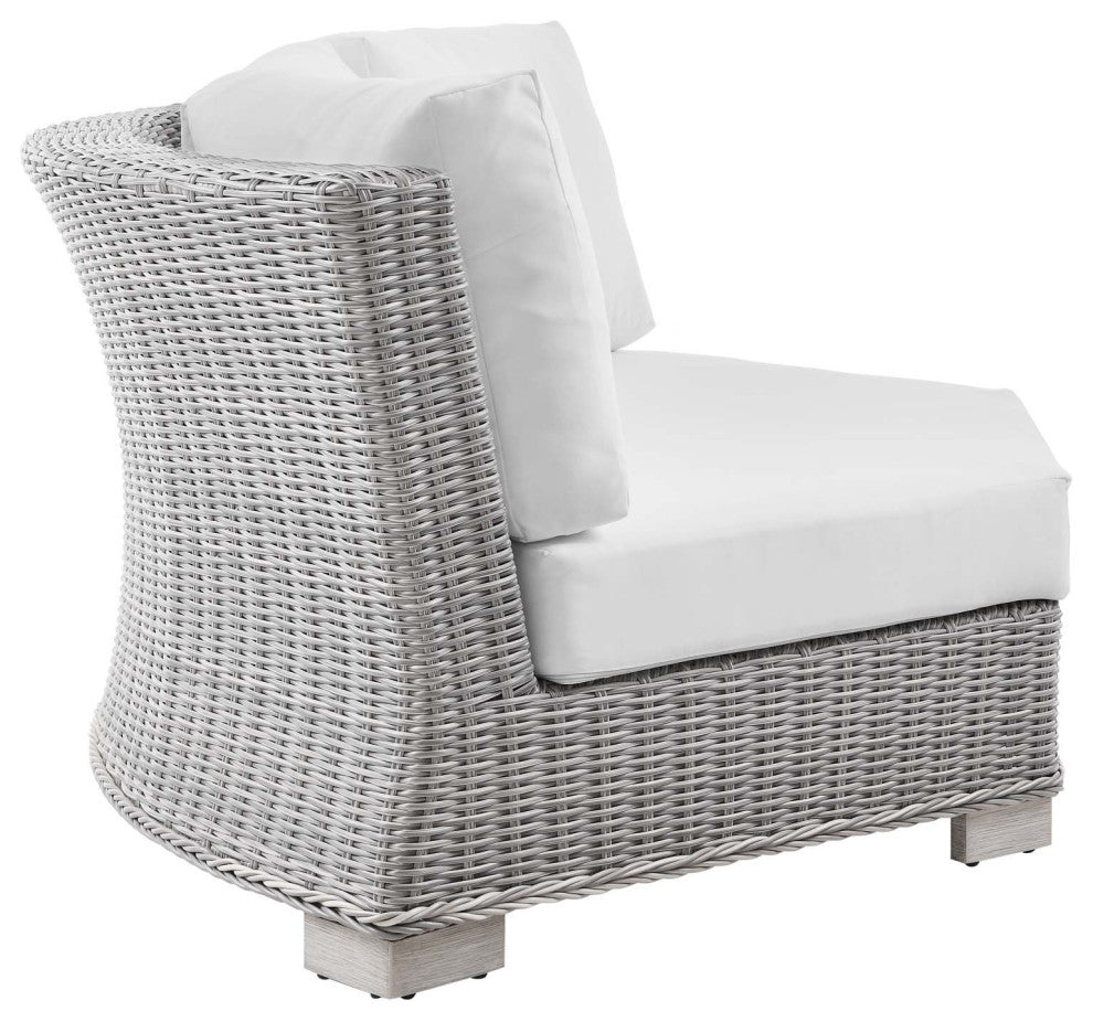 Conway Outdoor Patio Wicker Rattan Round Corner Chair Light Gray White
