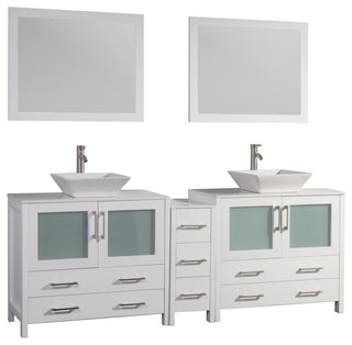 Vanity Art Vanity Set With Vessel Sink, White, 84", Standard Mirror