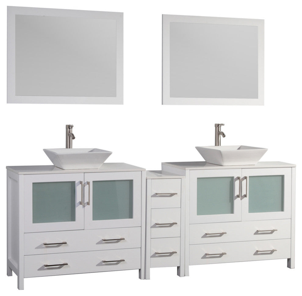 Vanity Art Vanity Set With Vessel Sink, White, 84", Standard Mirror
