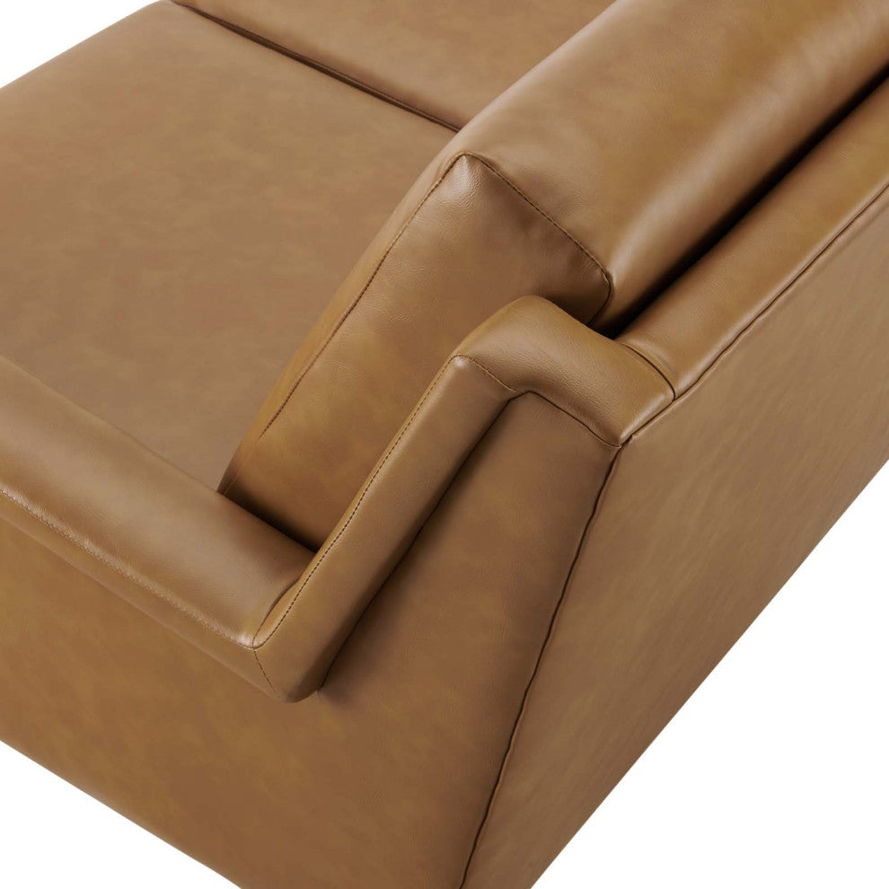 Sofa, Faux Vegan Leather, Black Tan, Modern, Living Lounge Hotel Hospitality