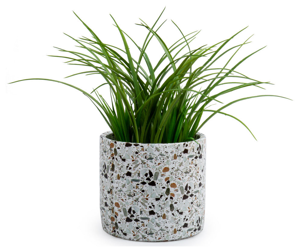 Decorative Terrazzo Concrete Round Planter, 6.7 x 6 in., White