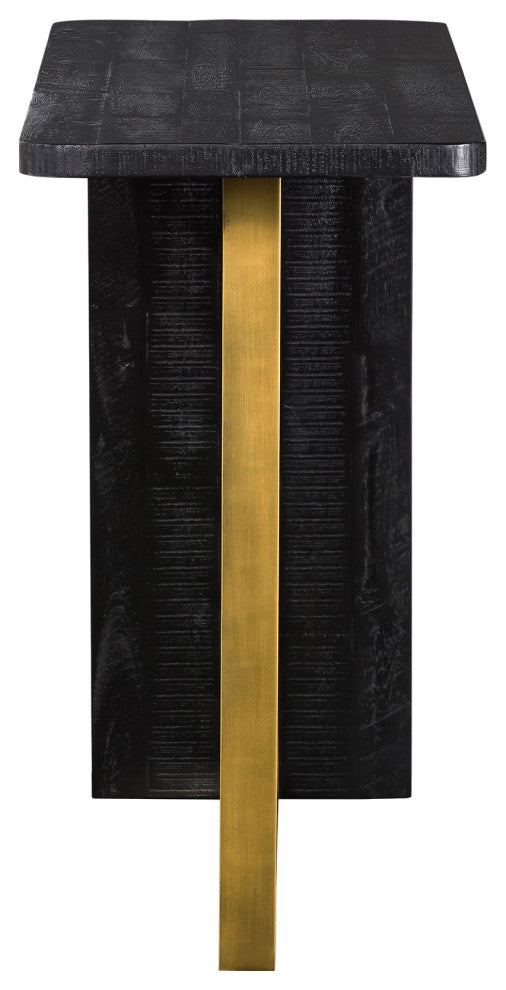Benzara BM236340 Wooden Console Table With Metal Accents, Gold and Black