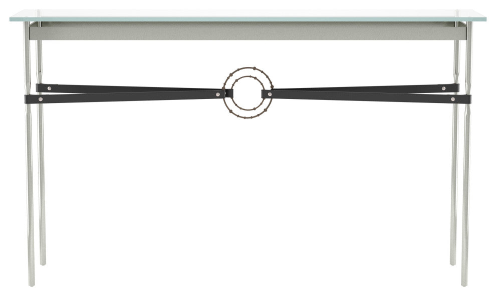 Equus Console Table, Sterling Finish - Bronze Accents - Black Leather Strap