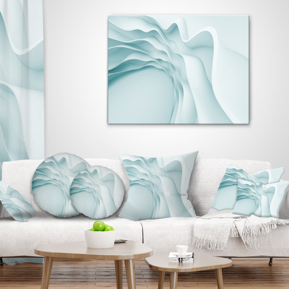 Fractal Large Blue 3D Waves Contemporary Throw Pillow, 18"x18"
