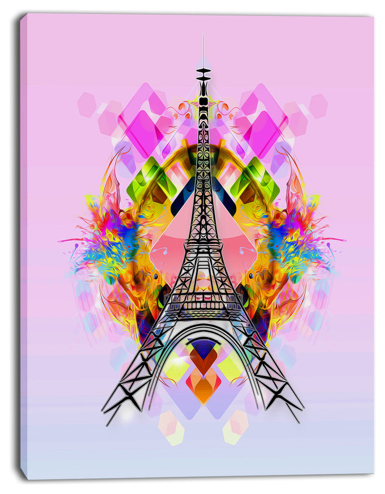 Bright Paris Eiffel TowerCartoon, Oversized Abstract Canvas Art, 12"x20"