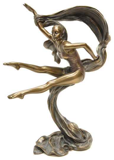 Mondern Female Dancer Jumping With Ribbon Statue