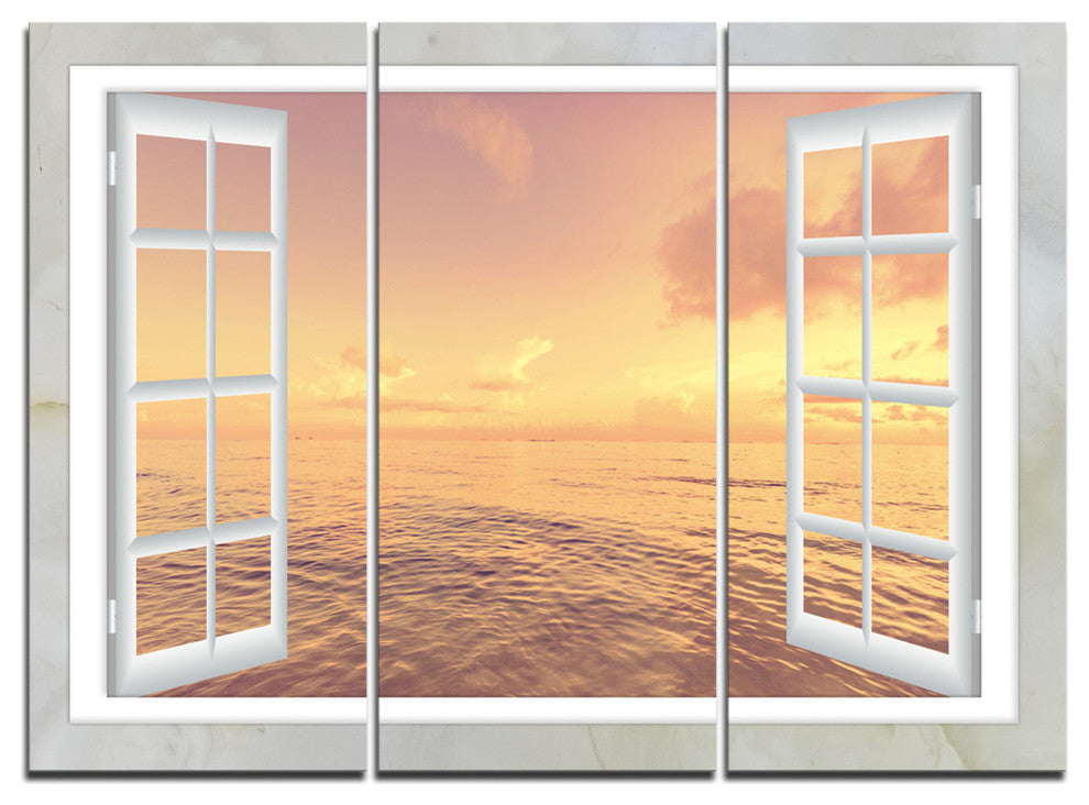 "Open Window to Brown Seashore" Metal Wall Art, 3 Panels, 36"x28"