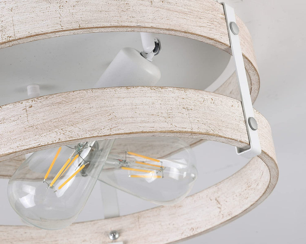 White Flush Mount Ceiling Light Fixture 2 Light Wood Drum Ceiling Lamp
