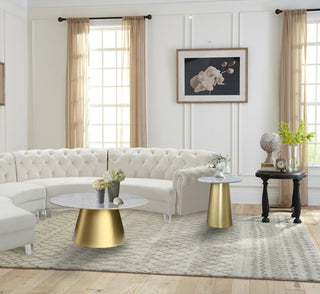 Sorrento End Table, Marble Top, Brushed Gold Metal Base