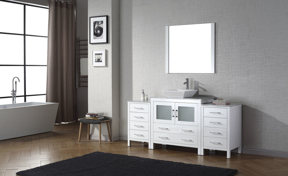 Virtu Dior 66" Single Bathroom Vanity, White With Faucet and Mirror
