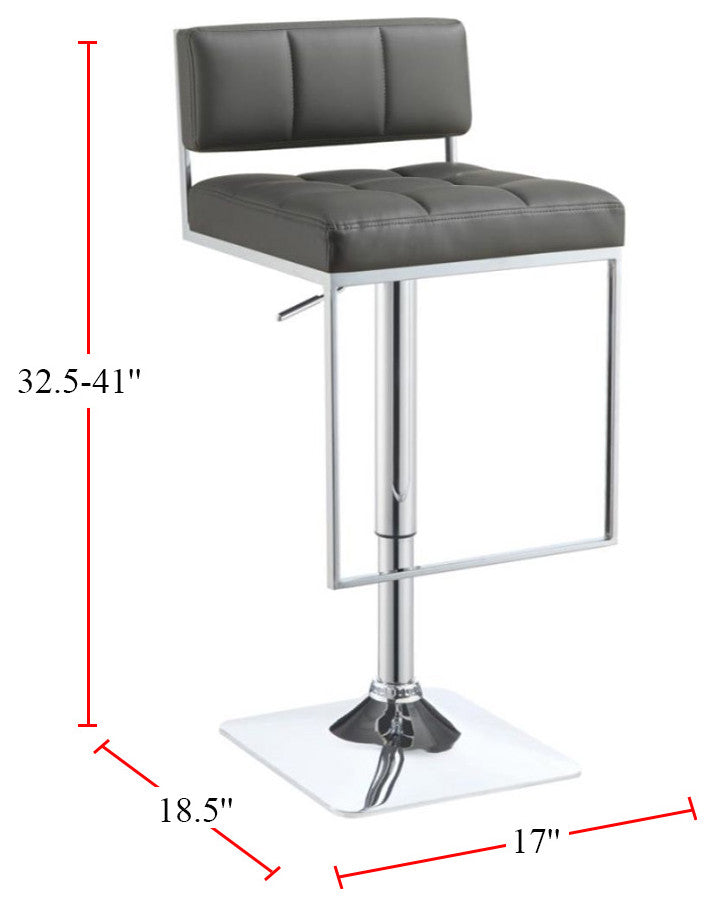 Adjustable Bar Stool, Chrome and Gray