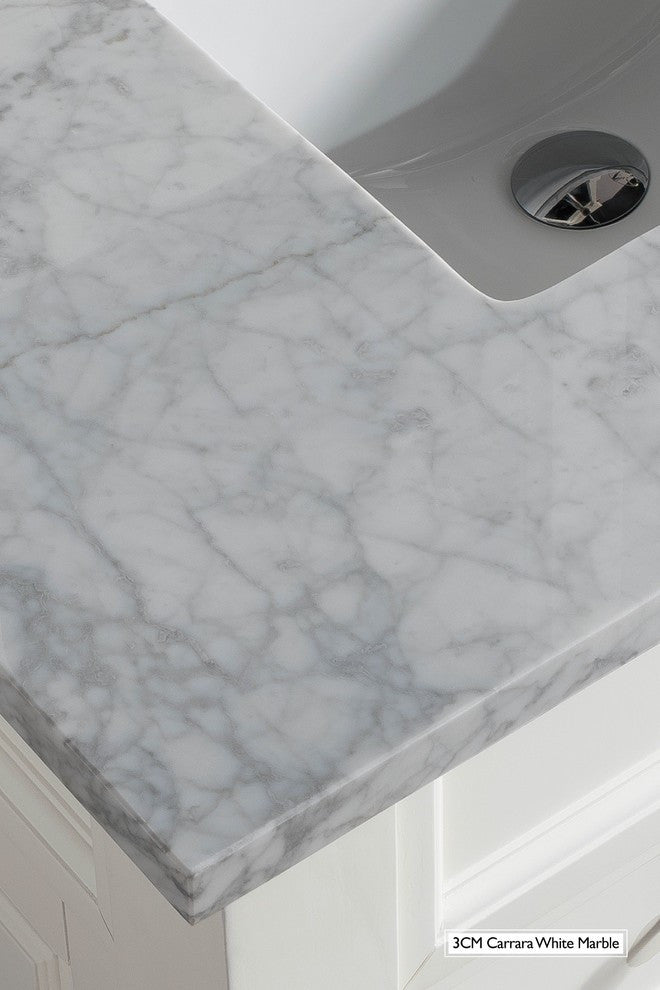 De Soto 30" Single Vanity, Bright White,  Carrara Marble Top