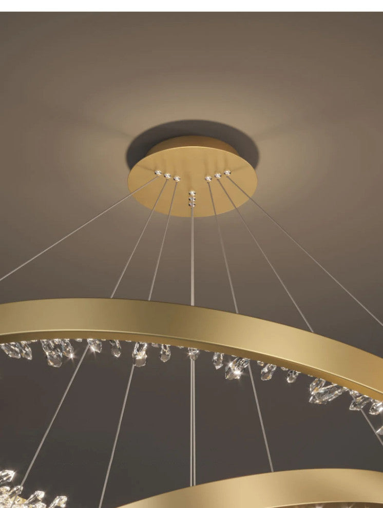 Zeddiani | Gold Rings Led Crystal Chandelier for Bedroom, 3 Rings 7 Bases