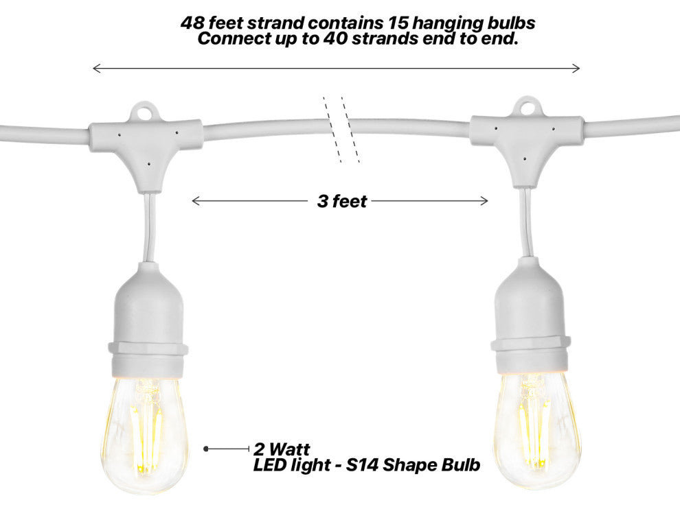 Brightech Ambience Pro LED 2W White- Waterproof LED Outdoor String Lights 48 Ft