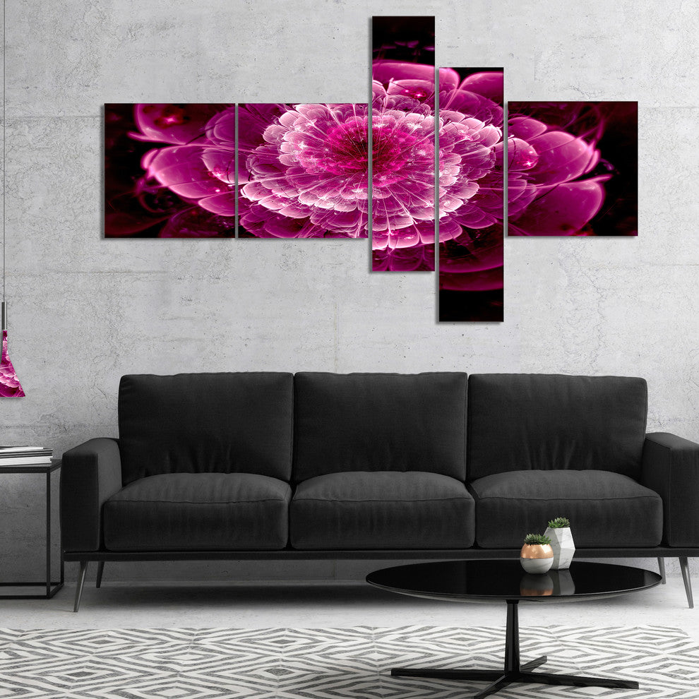 Fractal Flower Dark Pink, Floral Art Canvas Print, 60"x32", 5 panels