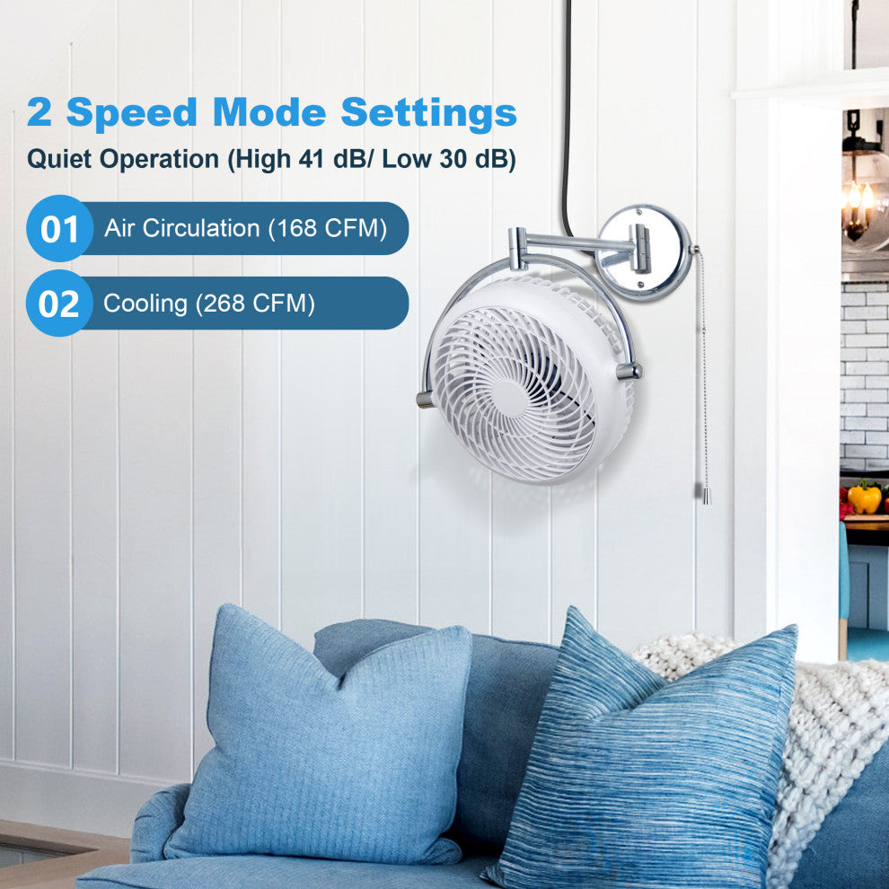 Whose Lamp 8-inch Wall Fan Walnut Finish, White