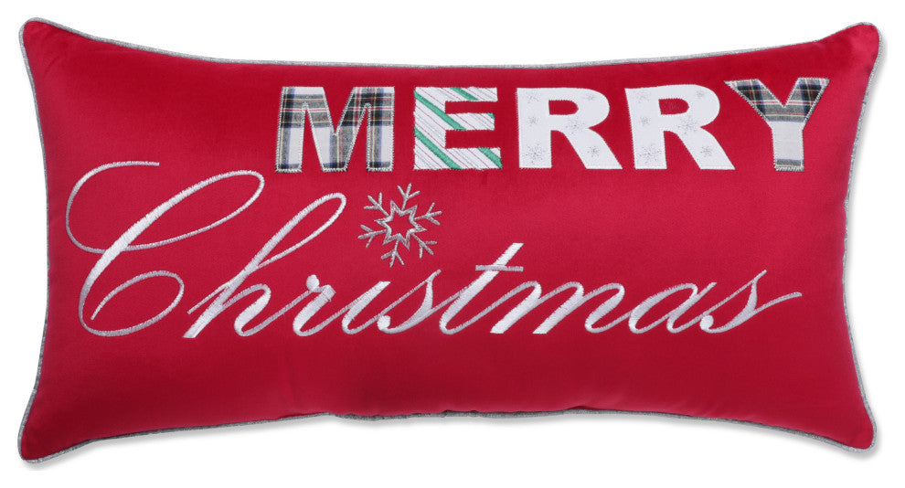 Indoor Merry Christmas Red Rectangular Throw Pillow Cover