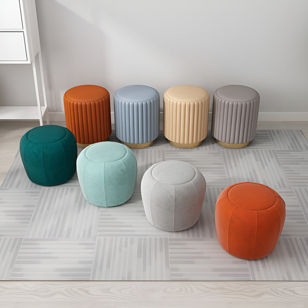 Nordic Makeup Stool Made of Leather with Iron Base, Orange