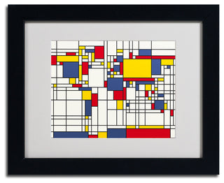 'Mondrian World Map' Matted Framed Canvas Art by Michael Tompsett