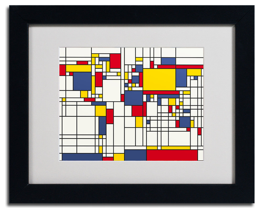 'Mondrian World Map' Matted Framed Canvas Art by Michael Tompsett