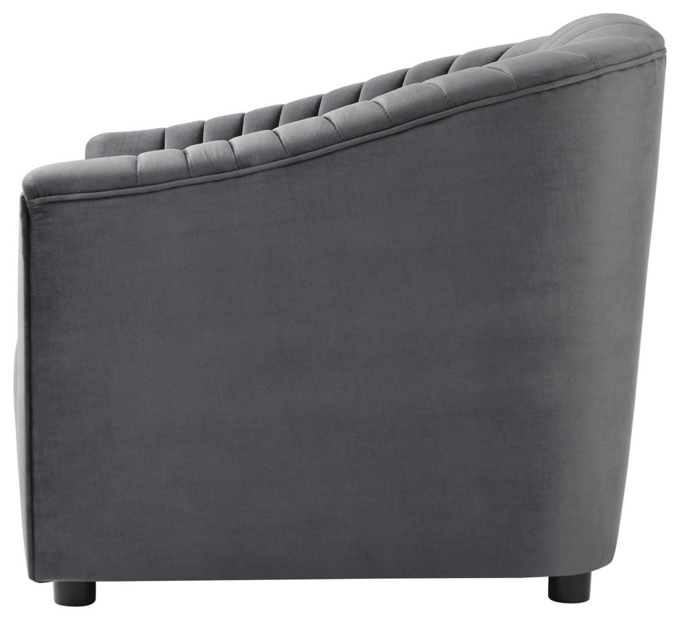 Armchair Accent Tufted Chair, Charcoal Gray, Velvet, Modern Lounge Cafe