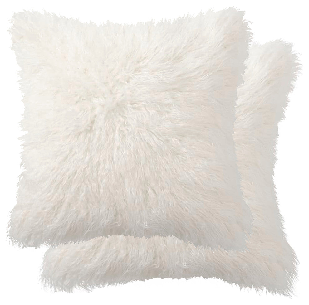 Belton Faux Fur Pillows, Set of 2, Off-White, 18"x18"