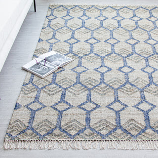 8' x 10' Marquesas Ivory and Blue Trellis Flatweave Area Rug