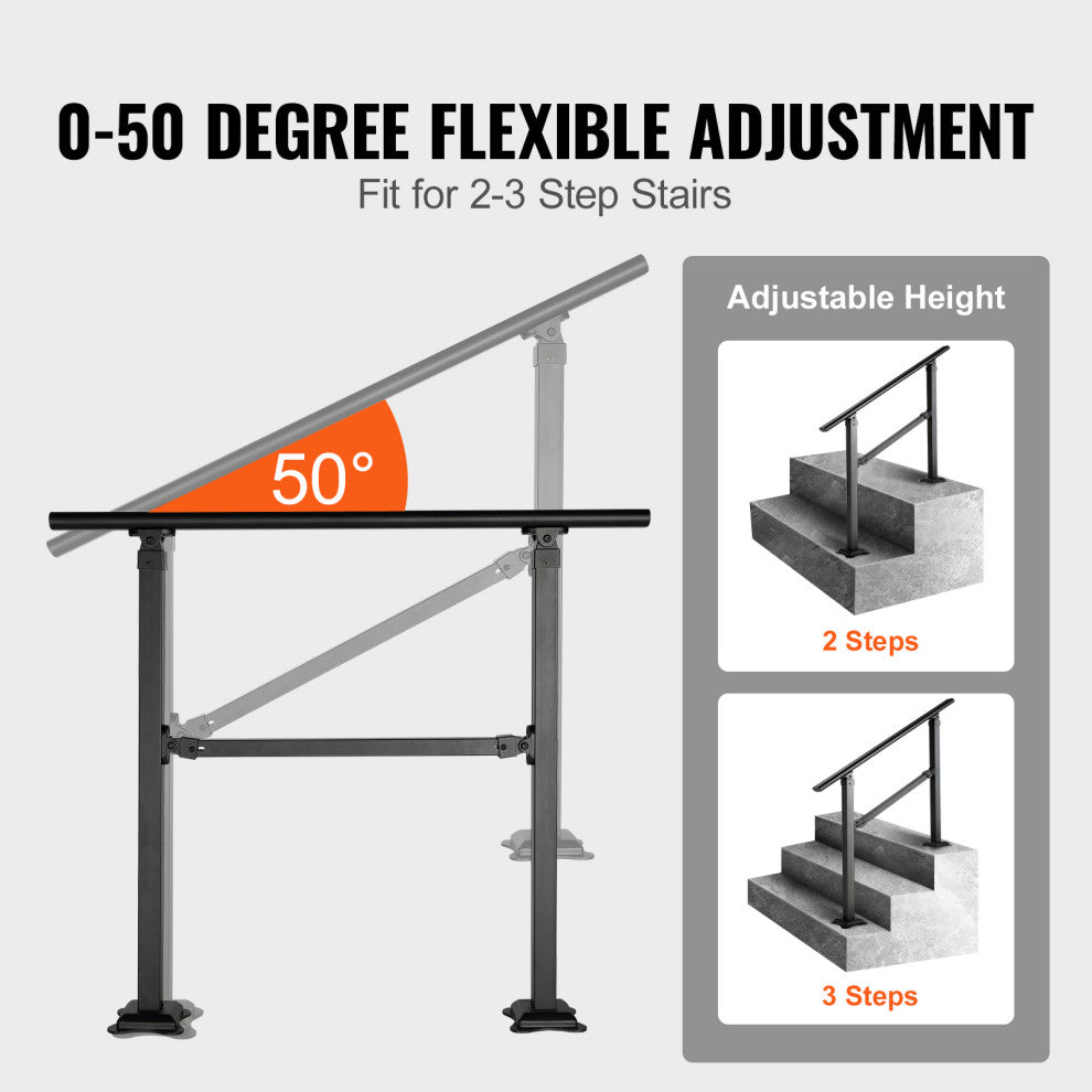 VEVOR Stair Handrail Railing 3 ft 3 Steps w/ Installation Kit Carbon Steel Black