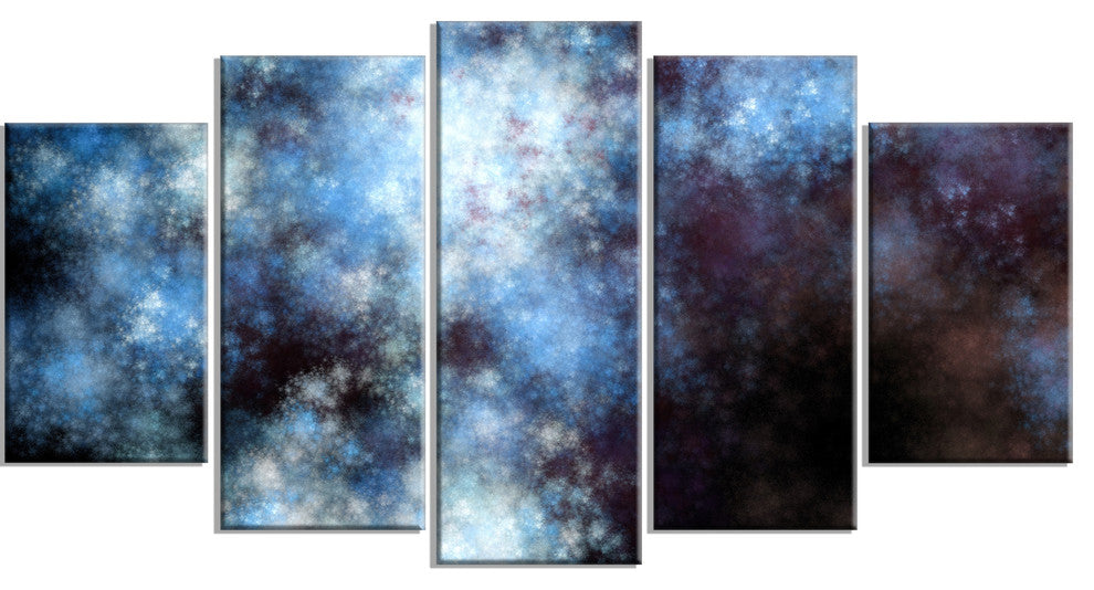Blue White Starry Fractal Sky, Contemporary Art on Canvas, 60"x32", 5 Panels