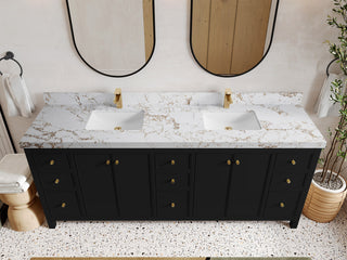 Chicago 84" Double Sink Bathroom Vanity, Black 2" Viola Gold