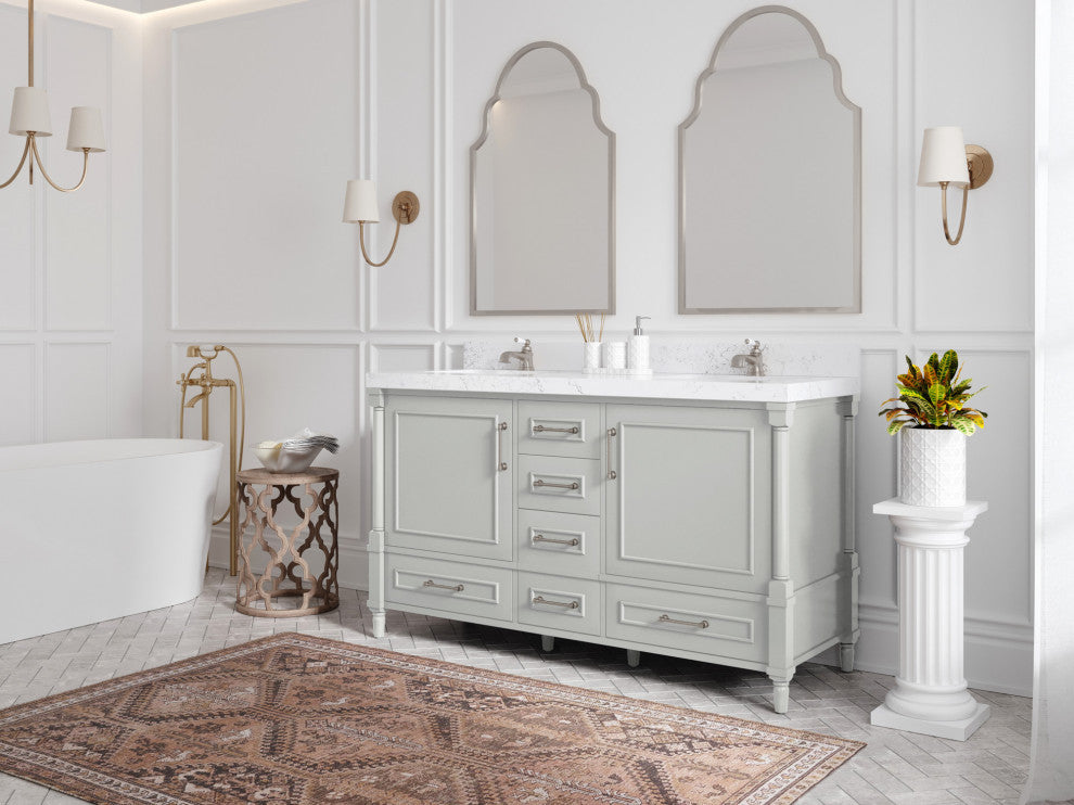 Aberdeen 60 Double Bathroom Vanity in Coventry Gray 2" White Quartz