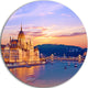 Parliament And Bridge Over Danube, Cityscape Disc Metal Artwork, 11"