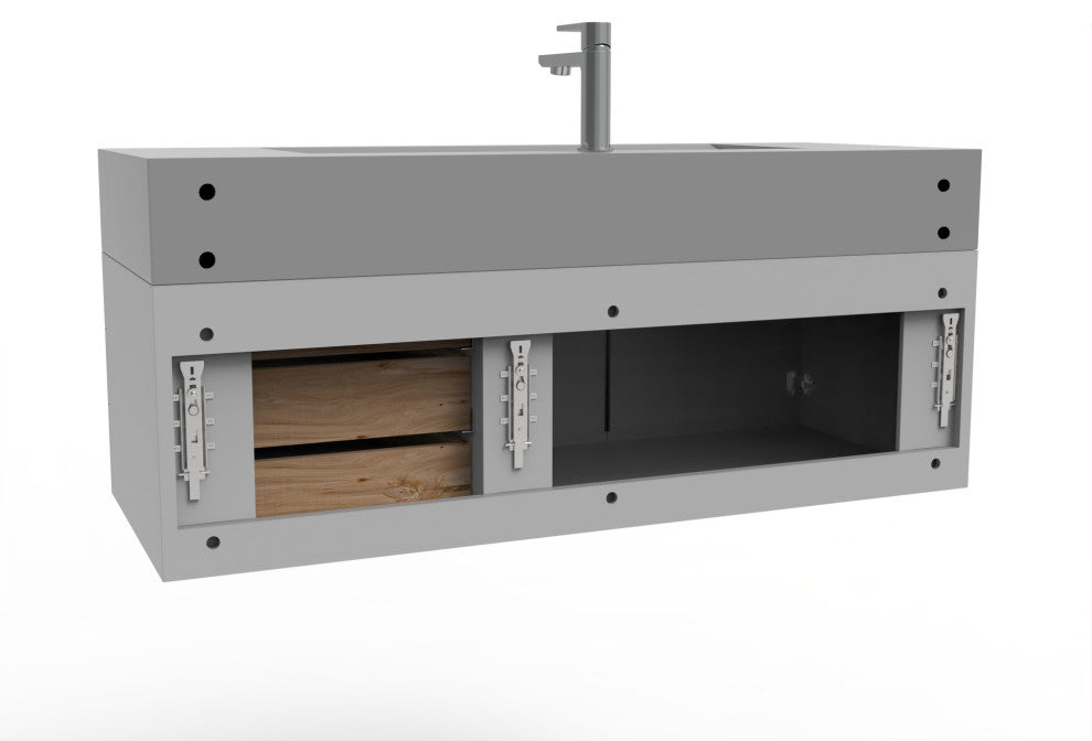 CastelloUSA Nile 48" Wall Mounted Vanity Set, Gray, Gray Top, Black Handles