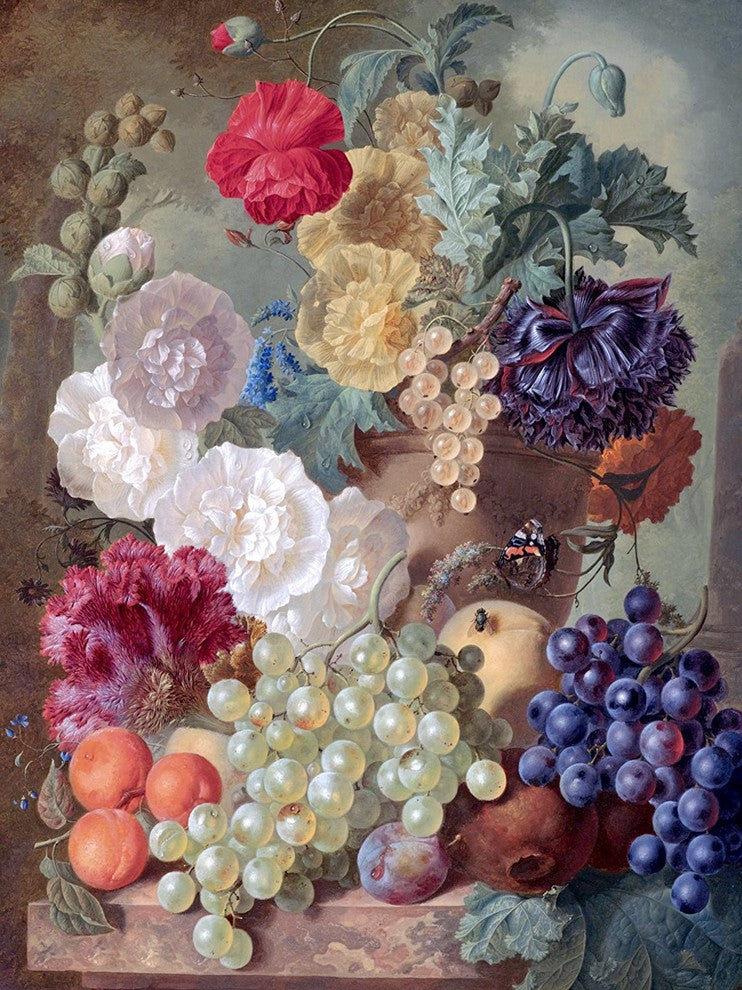Tile Mural, A Still Life With Hollyhocks Poppies An Anemone By Jan Van Os Glossy