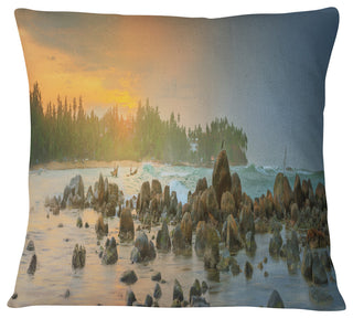 Romantic Untouched Beach Sunset Landscape Printed Throw Pillow, 16"x16"