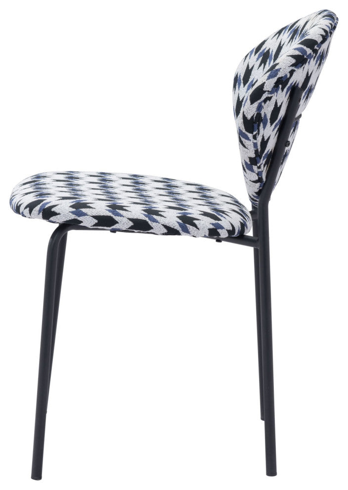 Dining Chair, Set of 2, Steel Metal, Fabric, Houndstooth, Black, Cafe Bistro