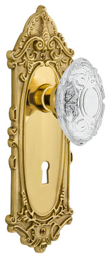 Victorian Plate Single Dummy, Keyhole Crystal Victorian Knob, Polished Brass