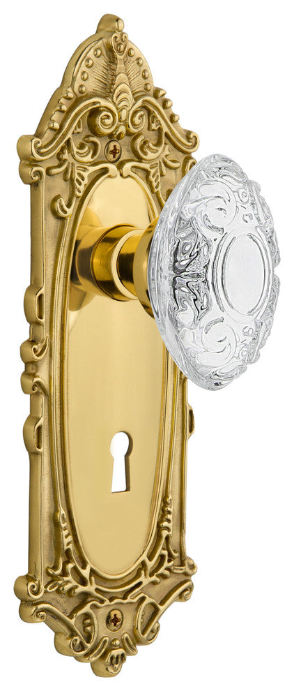 Victorian Plate Single Dummy, Keyhole Crystal Victorian Knob, Polished Brass