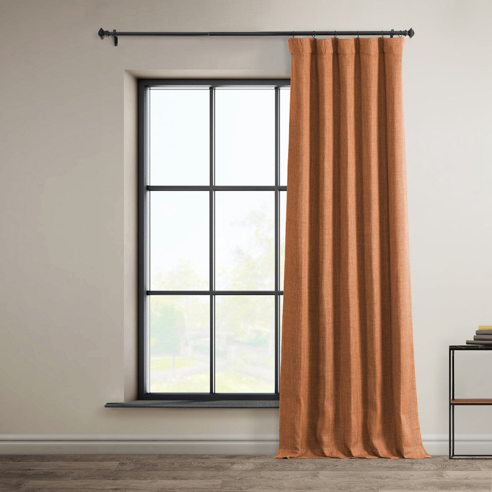 Faux Linen Darkening Curtain Single Panel, Desert Orange, 50"x108"