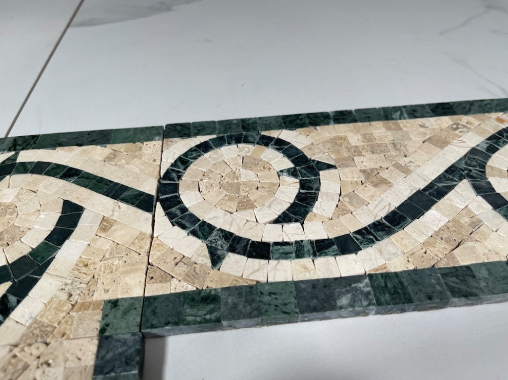 Marble Mosaic Border Listello Tile Vine Dark Green 5.1x12 Polished, 1 piece