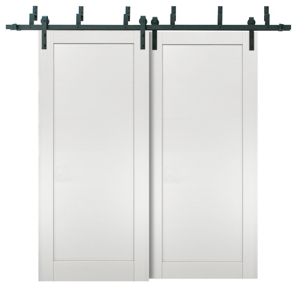 Barn Bypass Doors & 6.6ft Hardware | Quadro 4111 White Ash | Rails Set, 60" X 84