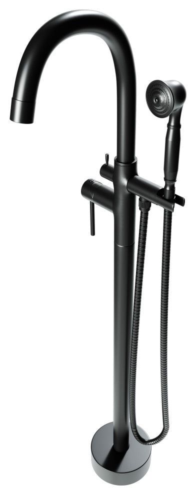 CastelloUSA Neptune Freestanding Tub Filler Faucet, Matte Black, Float Handle