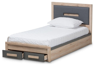 Contemporary Dark Gray and Light Brown 2- Drawer Twin Storage Platform Bed