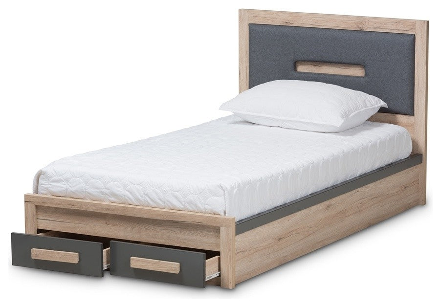 Contemporary Dark Gray and Light Brown 2- Drawer Twin Storage Platform Bed